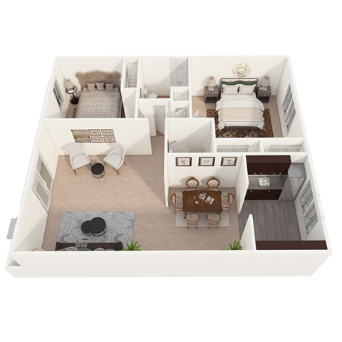 Floor plan for 2 beds, 2 baths, 1035 sqft